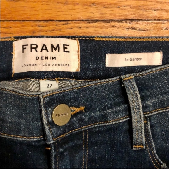 Frame Le Garçon Distressed Dark Wash High Rise Skinny Jeans - Picture 4 of 6